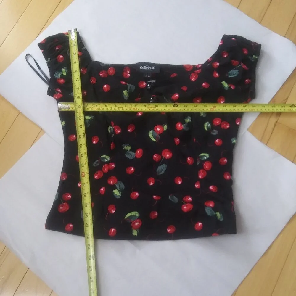 COLLECTIF Dolores cherry print top pin up retro size 2XL  subtle sexy - Picture 9 of 16